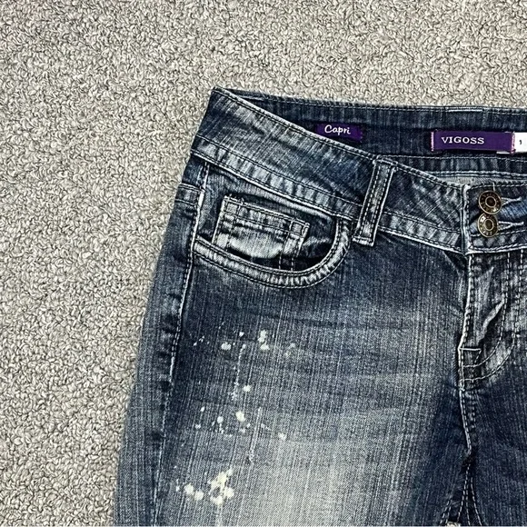 Vigoss Capri Studded Thick Stitch Distressed Jeans Womens Size 1 Blue - Picture 3 of 13